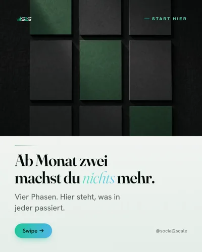Post by @social2scale, in German: From month two, you do nothing.