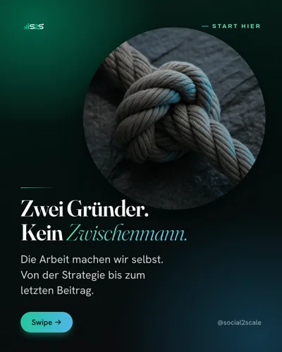 Post by @social2scale, in German: Two founders. No middleman.
