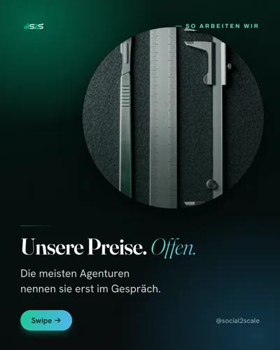 Post by @social2scale, in German: Our prices. In the open.
